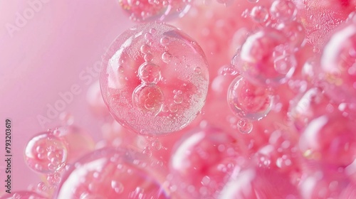 Pink collagen bubbles, collagen molecules