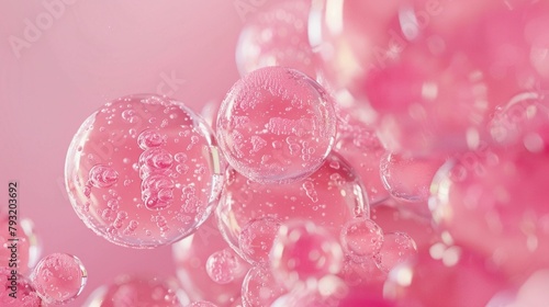 Pink collagen bubbles, collagen molecules