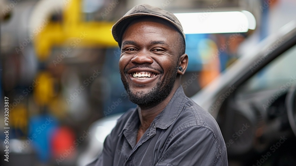 Black smiling car mechanic Black smiling car mechanic