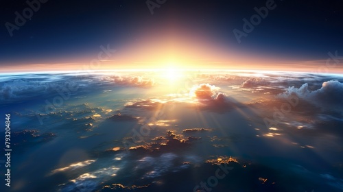 A breathtaking view of the sunrise from space showing Earth's beauty and the vastness of the cosmos