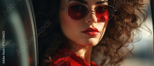 Woman wearing sunglasses sitting in car