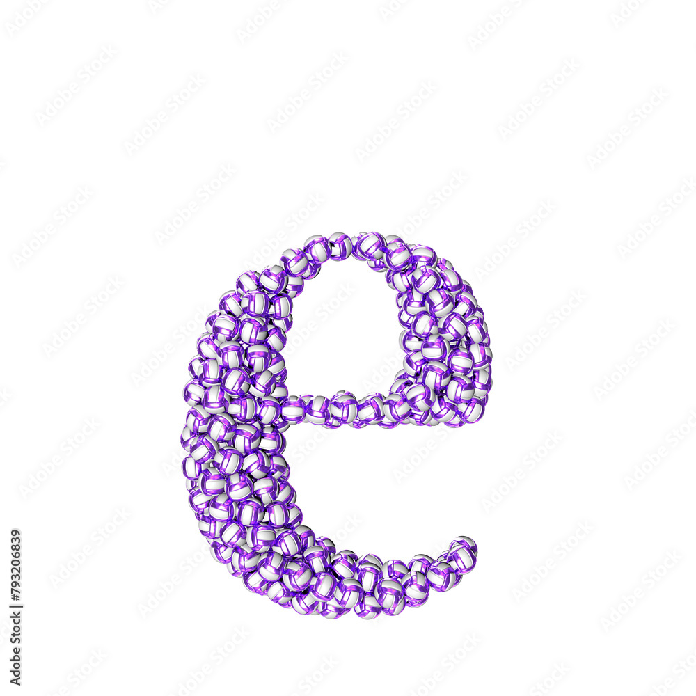 Symbol made of purple volleyballs. letter e