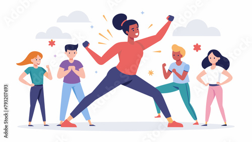 An individual practicing selfdefense moves with a group of peers with the words Empowering Oneself through Martial Arts in Rehabilitation
