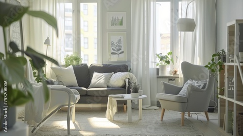 Bright and airy Scandinavian-inspired living room with modern furniture and natural light