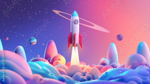 A 3D vector illustration depicting a cartoon startup concept for design purposes, emphasizing space and business themes. photo