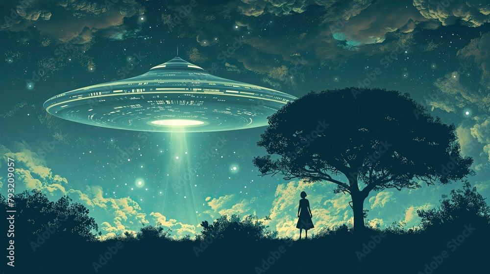UFO Sighting Concept Backdrop Outdoor Landscape, Alien Encounter