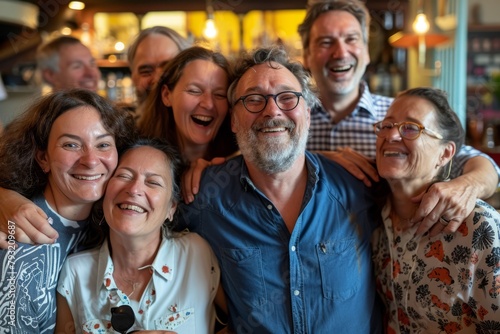 Portrait of a group of senior people in a pub or restaurant