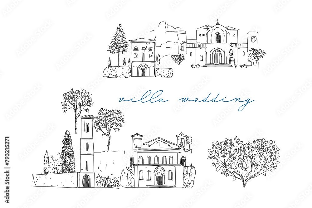 Tuscan Villa or Provence rough sketched abstract 
