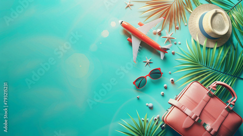 Plane, suitcase and travel bags. Travel Concept