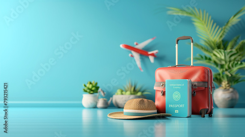 Plane, suitcase and travel bags. Travel Concept