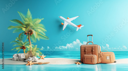 Plane, suitcase and travel bags. Travel Concept