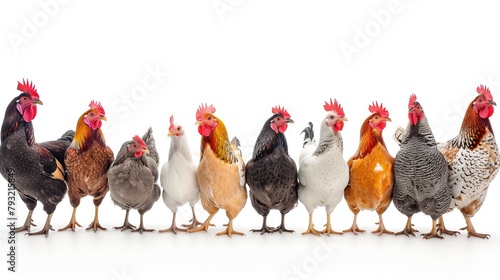 Raças de galinhas isoladas em branco photo