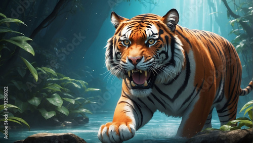 Grand  Exciting  Artistic  Stunning  and Uncommon Illustration of Tiger Feline Cinematic Adventure  Abstract D Wallpaper.