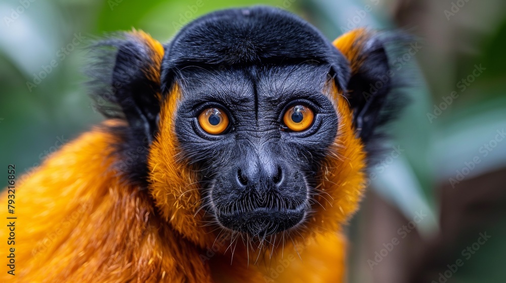 Obraz premium A close up of a monkey with big eyes and black fur, AI