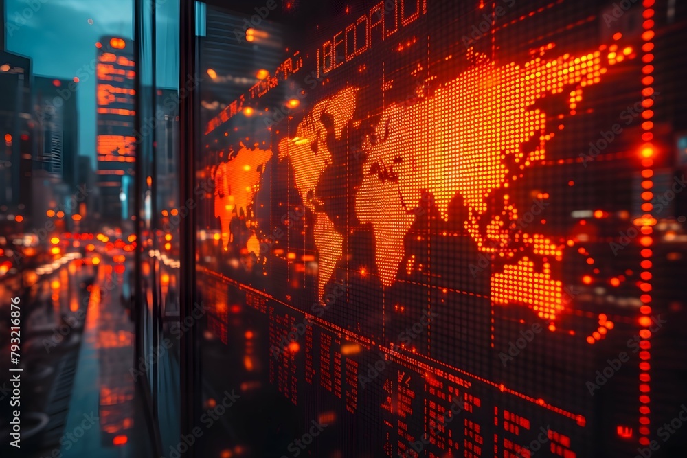 Obraz premium neon map digital technology, abstract dot point connect with gradient line and aesthetic Intricate wave line design , big data connection technology concept generative