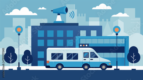 A surveillance van parked outside a building secretly capturing and analyzing the neural activity of individuals inside through remote monitoring.