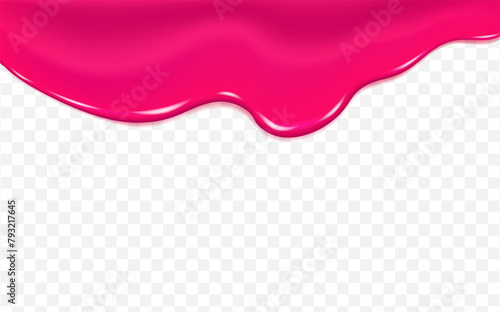 Flowing cherry or raspberries jam.Dripping pink caramel and sause. Slime vector texture or  paint drip or nail polish.