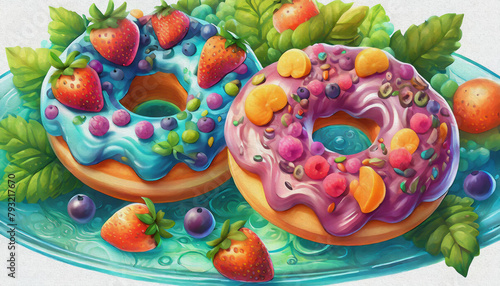 oil painting style CARTOON CHARACTER CUTE illustration  colorful sweet donut © stefanelo