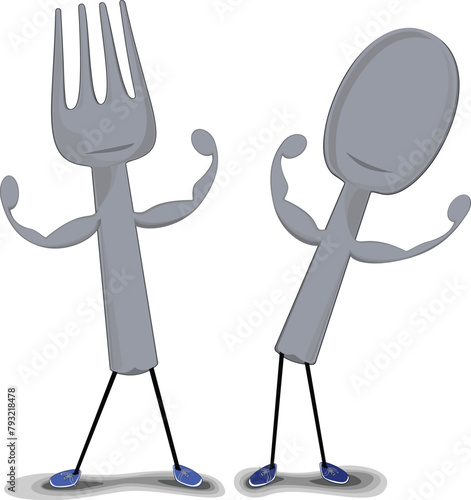 Body Builder Fork and Spoon Stand Posing