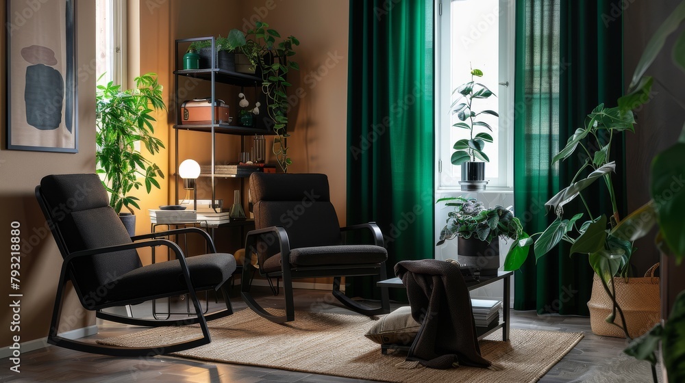 View of Stylish and sustainable: A minimalist eco-friendly living room with ...