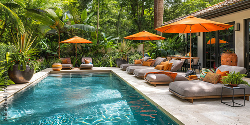 Poolside paradise with tropical chic decor