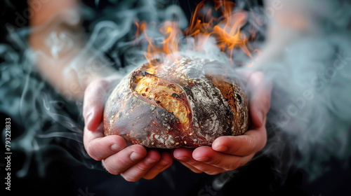 Artisan Bread with Magical Flame and Smoke Effect 