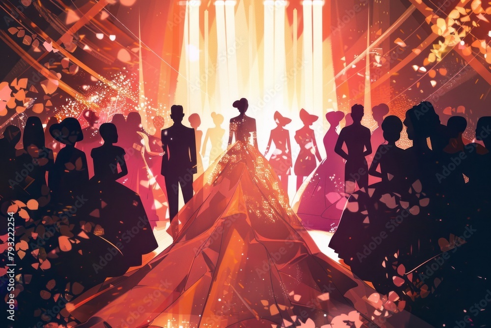 illustration of a female models walking in a fashion show catwalk ...