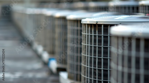 Symbol of Environmental Impact: AC Condensers Amidst Pollution, a Stark Reminder of Global Warming's Toll on Our Planet's Health and Sustainability
