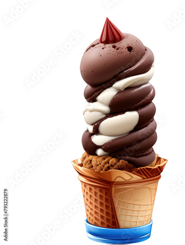 ice cream cone with chocolate flavour, vanilla, transparent png, cutout, clipping path