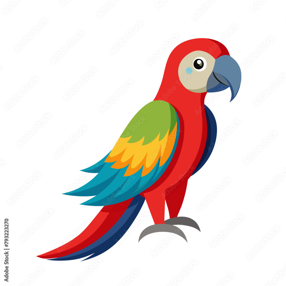 Obraz premium Tropical parrot bird cartoon style on white background