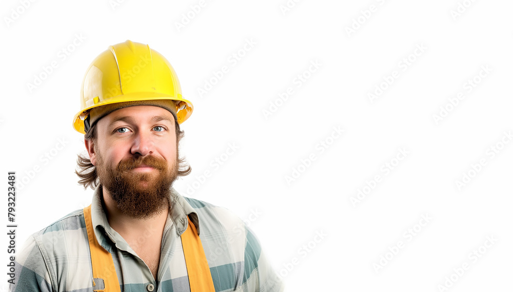 Portrait of happy young foreman with yellow hard hat, Created using generative AI tools. Portrait of happy young foreman with yellow hard hat, Created using generative AI tools.