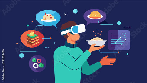 A restaurant patron uses a virtual reality headset to navigate the menu with ease as their neural connections allow them to see detailed images of.