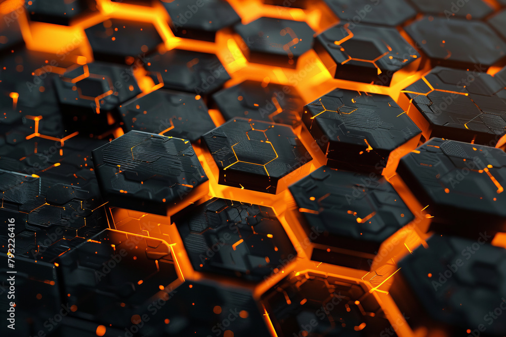 Fototapeta premium Modern science visualization background with hexagon patterns, designed for sports, technology, modern science, covers