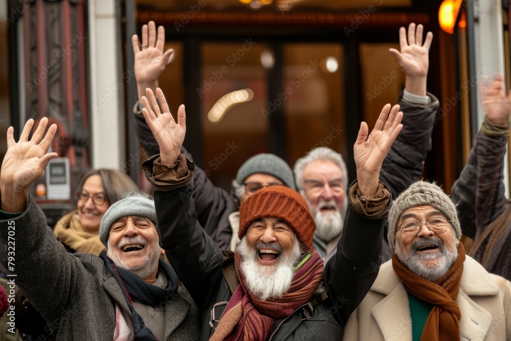 Portrait of happy senior people in the street