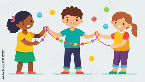 In the spirit of the celebration the children use colorful ribbons and beads to make friendship bracelets for each other.