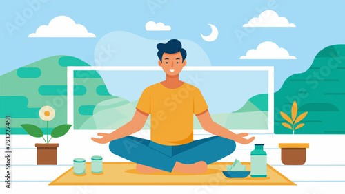 A man practices yoga on his balcony surrounded by gentle wafts of sandalwood and patchouli essential oils..
