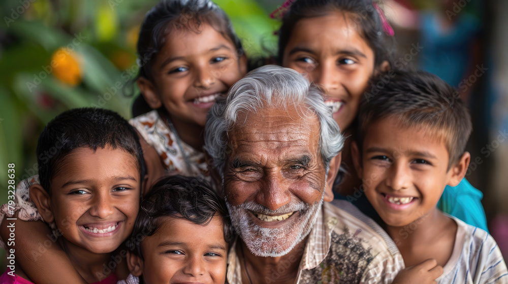 This photo captures the unity of generations, featuring both grandparents and grandchildren, to symbolize the essence of family planning on World Population Day
