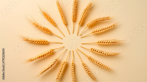 Golden Wheat Ears Circle on a Neutral Background - Agriculture Harmony Concept