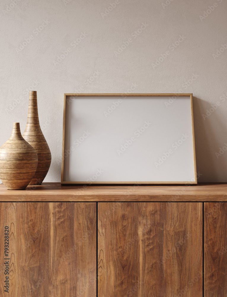 Naklejka premium Mockup frame in minimalist nomadic interior background, 3d render