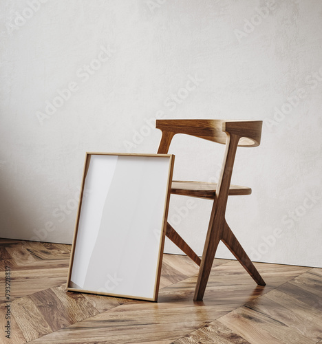Mockup frame in minimalist nomadic interior background, 3d render © artjafara