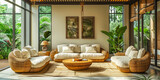 Serene tropical living space with minimalist decor