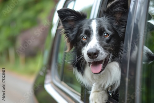 Happy Border collie dog enjoying car ride © Jovica Varga