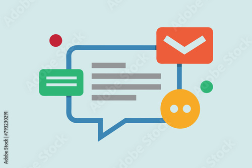 A speech bubble icon with a check mark and a smiley face symbolizing approval and happiness, Message and notification icon, Simple and minimalist flat Vector Illustration