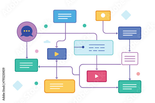 A detailed flow chart displaying different types of speech bubbles for communication and storytelling, Message flowcharts trending, Simple and minimalist flat Vector Illustration