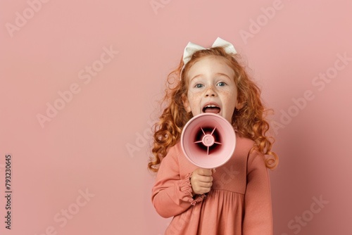 Young girl announcing with a megaphone