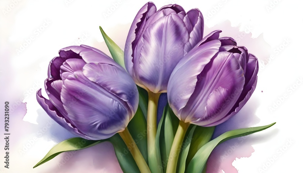 a painting of a bouquet of purple tulips, The background is a solid purple. a painting of a bouquet of purple tulips, The background is a solid purple.