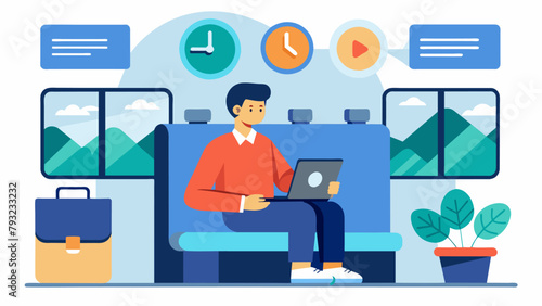A person sitting on a bus or train utilizing travel time to budget and plan for the next destination highlighting the importance of time