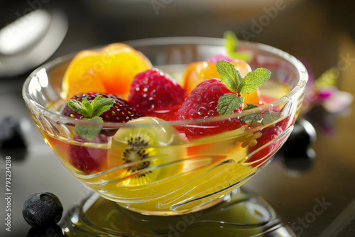A bowl of exotic fruit jelly