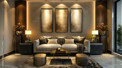 Wallpaper Mural modern creative living room interior design backdrop sofa with decorative photo paint frame Torontodigital.ca