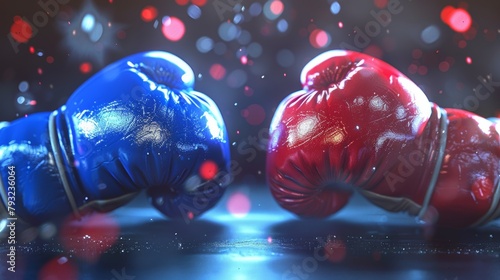 Three-dimensional vector illustration depicting boxing with red and blue gloves, symbolizing sports and game competition.